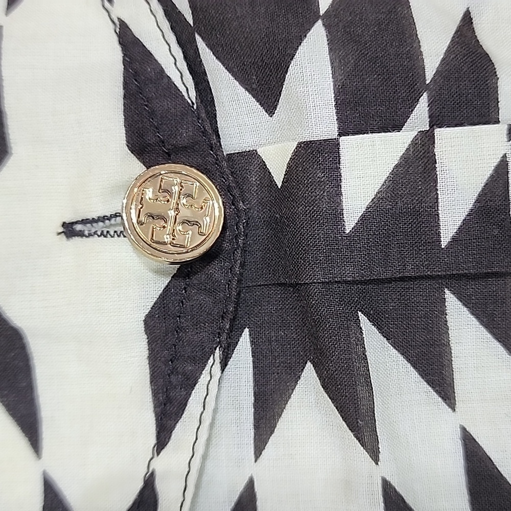 Tory Burch Cotton Button Southwestern Aztec Geometric Patterned Blouse Size 14 - Picture 4 of 10